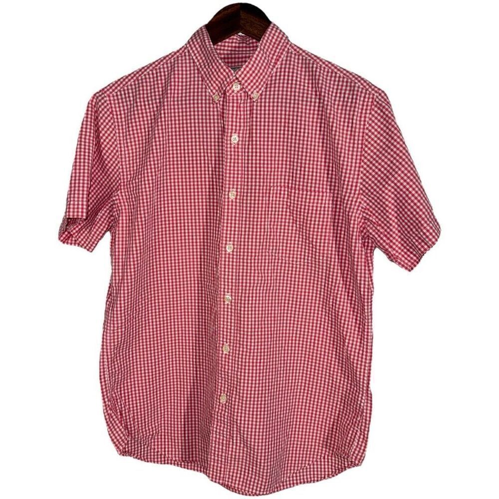 J Crew Orange Gingham S/S Button Down Shirt Size M